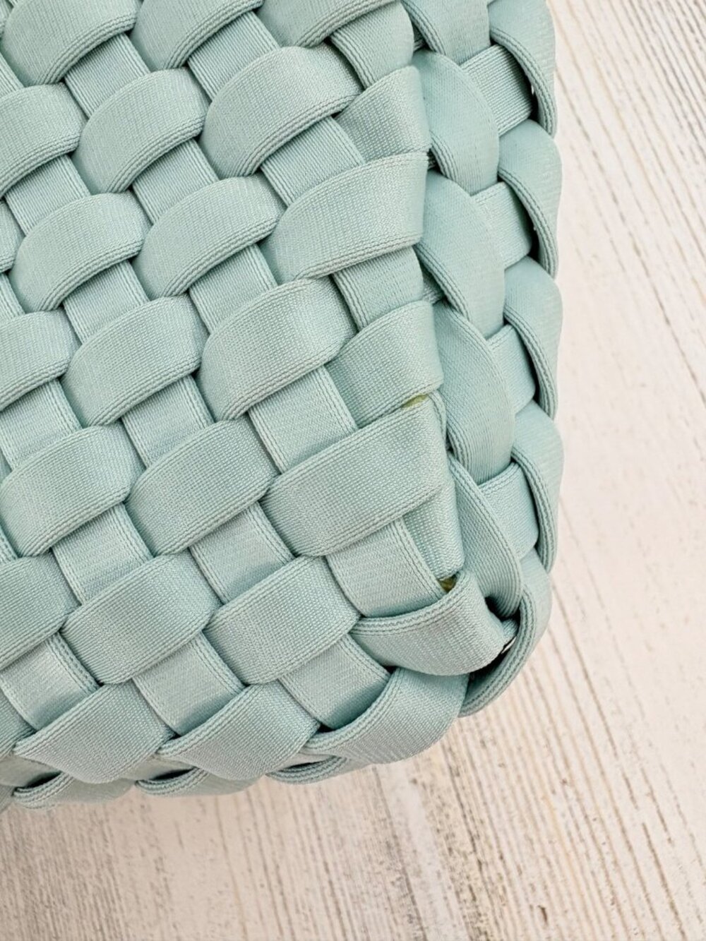 Naghedi St Barths Medium Tote Aqua Green Woven Neoprene with Pouch - Picture 9 of 16
